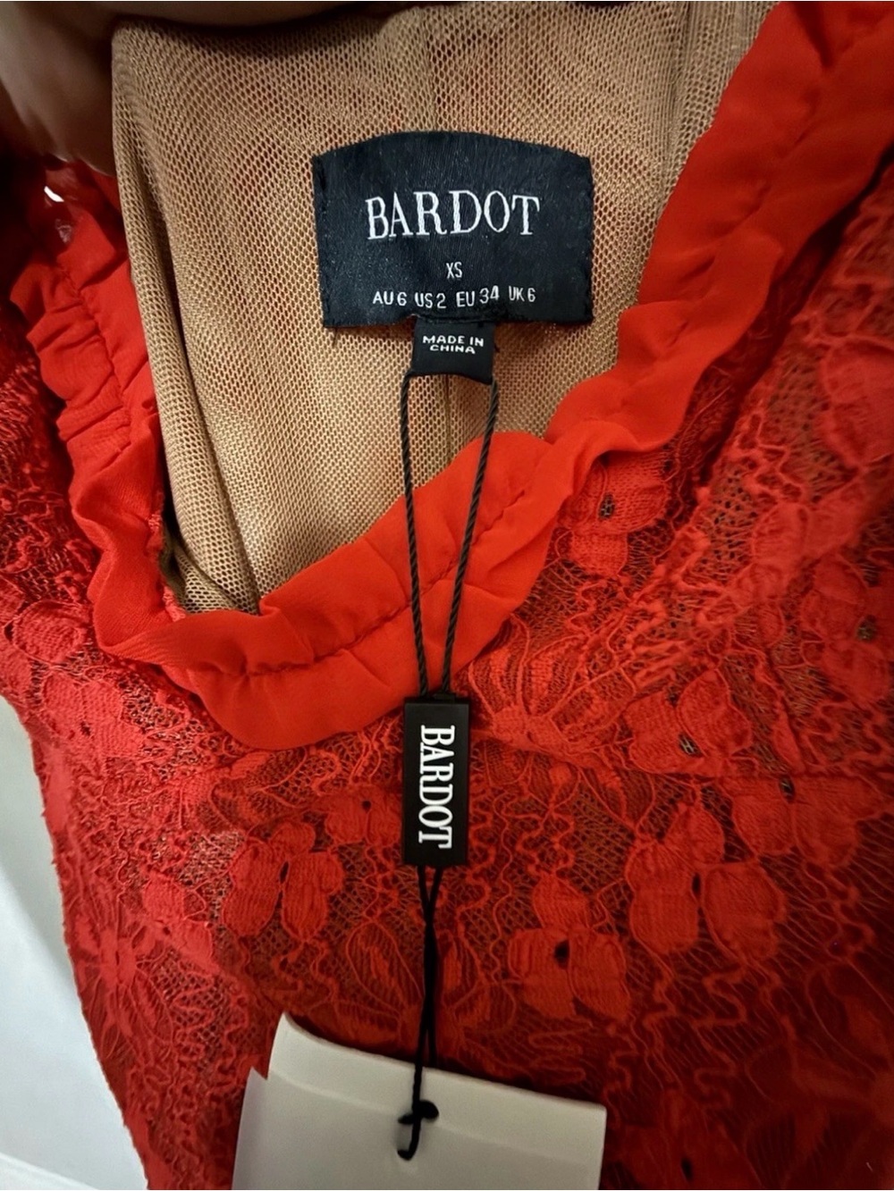 Bardot Red Lace Midi Dress - Picture 6 of 6